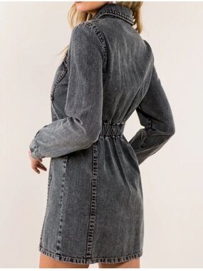 Whiteroom + Cactus Washed‎ Black Button Down Denim Shirt Dress Size Large NWOT